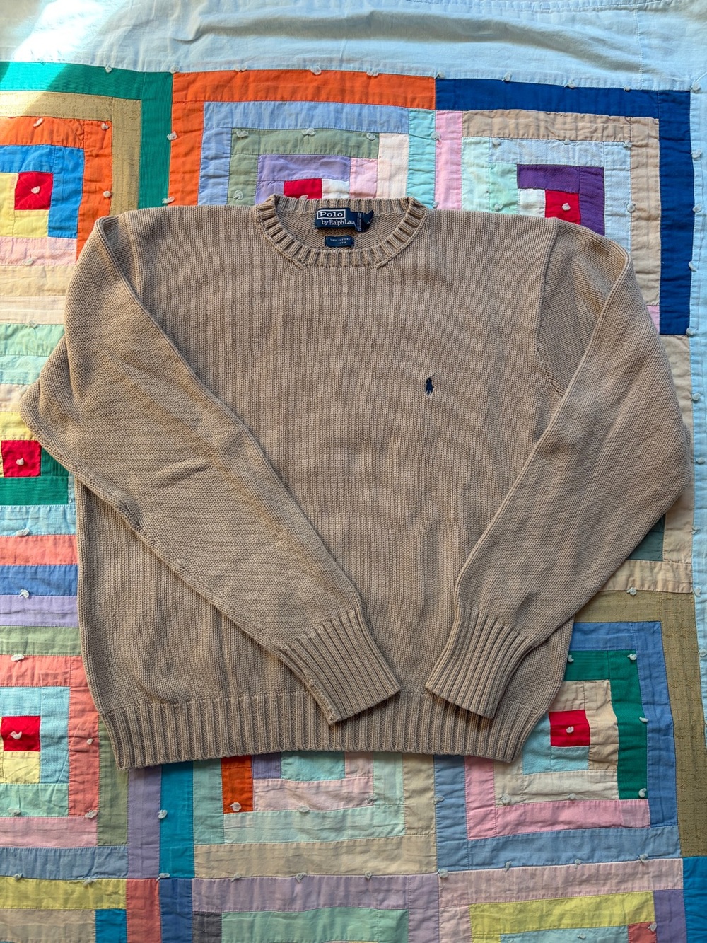 Vintage Polo by Ralph Lauren Men's Beige Crewneck Knit Sweater